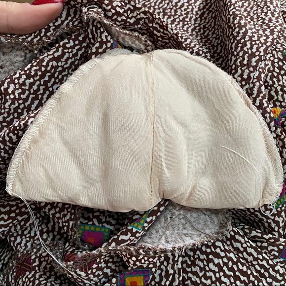 Vintage 80s Long Sleeve Brown with Jewel Tone Pattern Blouse + Shoulder Pads - Picture 12 of 15